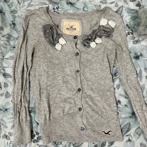 Hollister Light Gray Cardigan with Floral Details